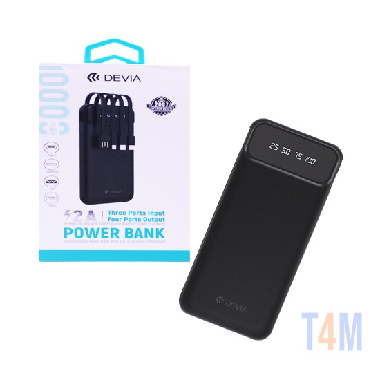 Devia Power Bank EP-189 with 4 -in-1 Cable USB+Lightning+Micro+Type-C 2A 10000mAh Black